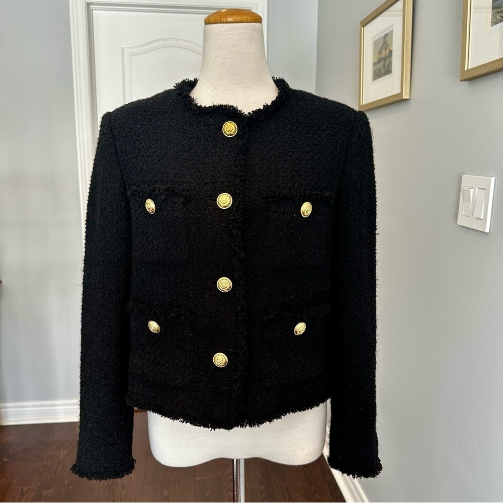 MANGO Pocket Tweed Jacket - Black - Size L